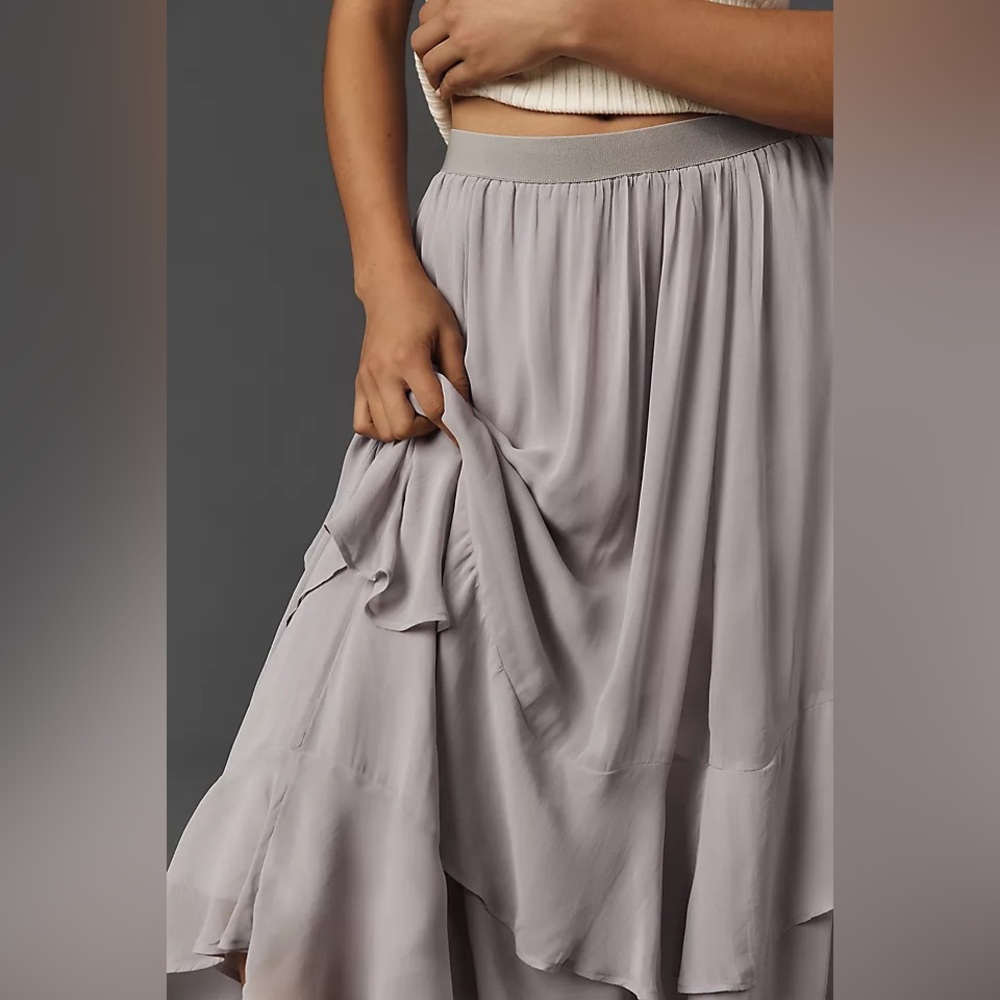 Anthro Chiffon Ruffle Midi Skirt